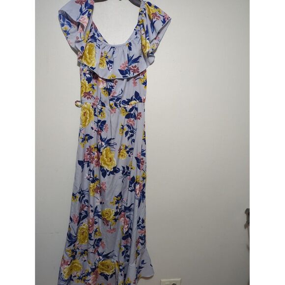 Indulge in Style Womens Gray Floral All Over Multicolor Maxi Dress Ruffle Size M - Picture 9 of 9